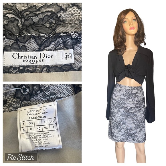 Dior Dresses & Skirts - Christian Dior boutique Paris Dville grey floral lace mini pencil skirt 36(4)